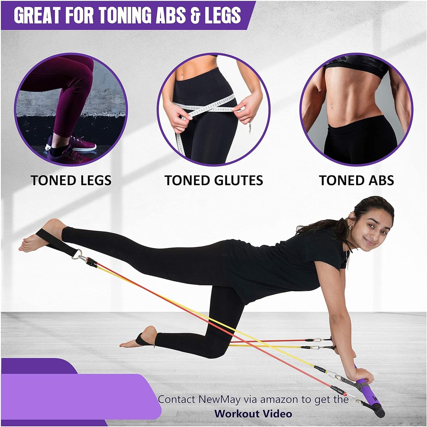 ® Pilates Bar Kit & Video,Portable Home Gym, 6 to 12 Resistance Bands or with Waist Trainer,Reformer,Workout Equipment,Exercise Squat,Body Fitness Stick,Yoga Toning Abs Arms & Legs,Booklet