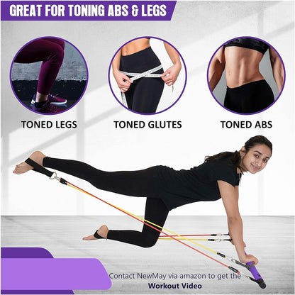 ® Pilates Bar Kit & Video,Portable Home Gym, 6 to 12 Resistance Bands or with Waist Trainer,Reformer,Workout Equipment,Exercise Squat,Body Fitness Stick,Yoga Toning Abs Arms & Legs,Booklet